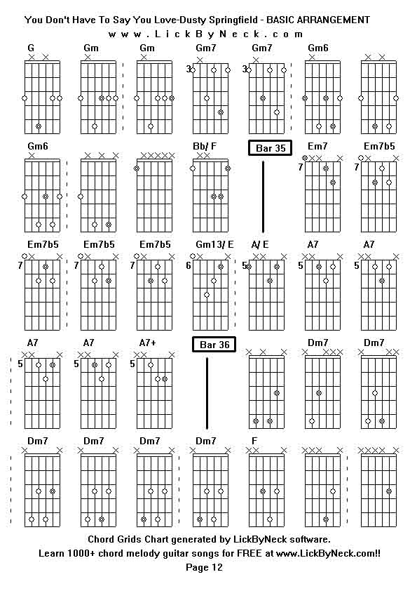 Chord Grids Chart of chord melody fingerstyle guitar song-You Don't Have To Say You Love-Dusty Springfield - BASIC ARRANGEMENT,generated by LickByNeck software.